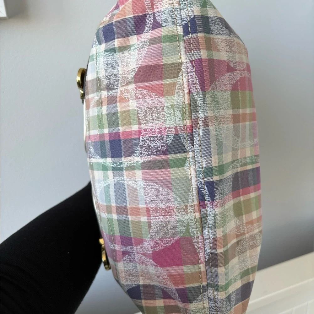 SOLD Coach Poppy Pink Pastel Plaid Shoulder Bag with Gold Hardware - Picture 9 of 11